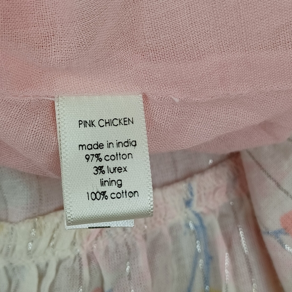 Pink Chicken Lemon Print Halsey Mini Dress Size S Women Tie Waist Metallic - Picture 9 of 13